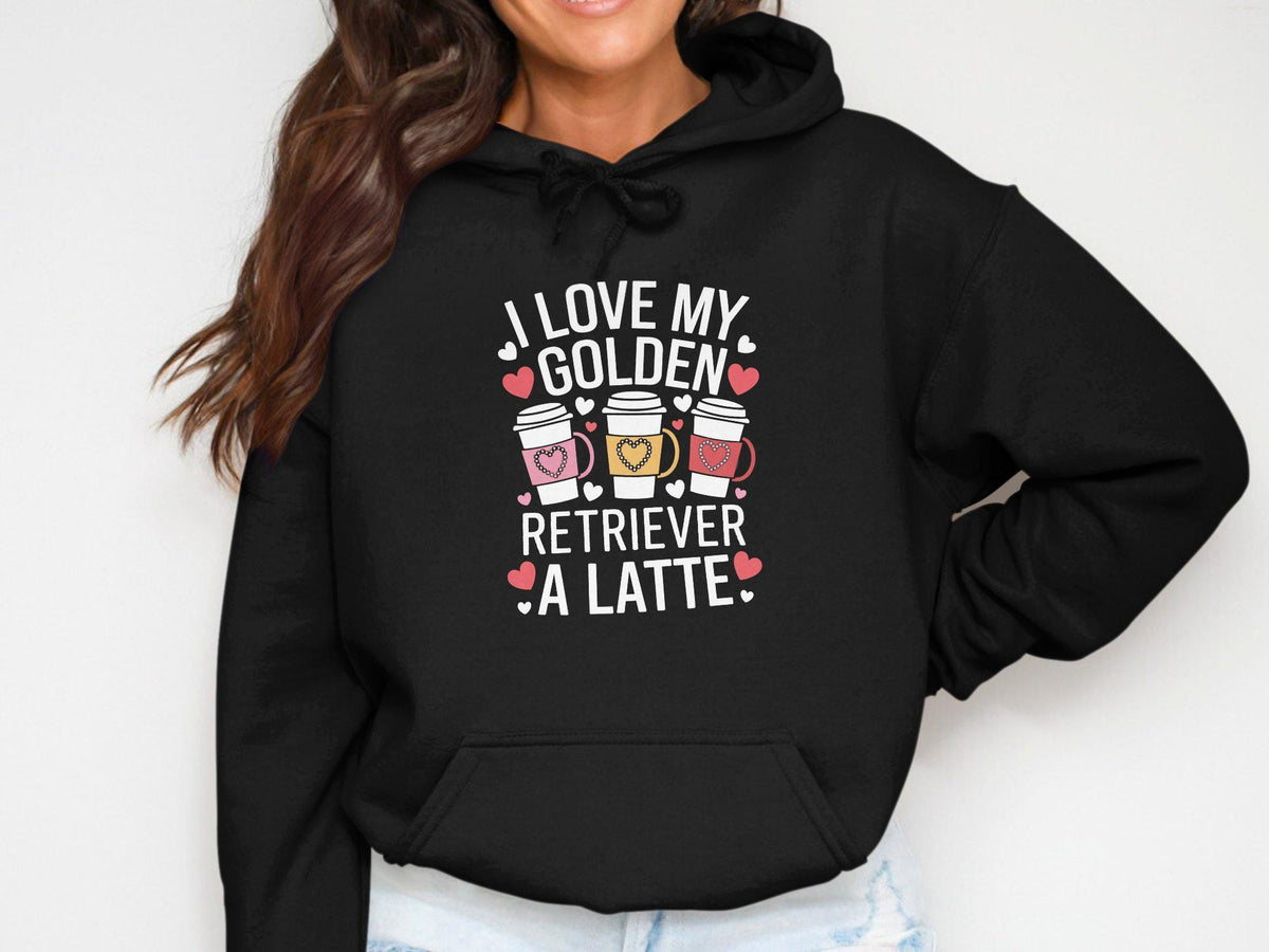 Womens Hoodie with Dog and Latte Design Cute Hoodie for Dog Lovers Golden Retriever Hoodie Fun Coffee Lover Sweatshirt Cozy Pullover Hoodie – Aesthetic Look · Trending Graphic Apparel