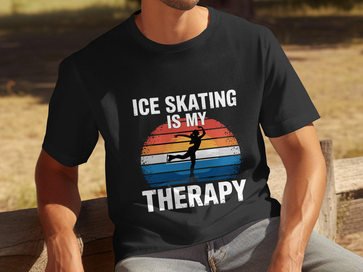 Mens Funny Ice Skating Therapy T Shirt Ice Skating Is My Therapy Graphic Tee Skating Enthusiast Gift Vintage Skating Shirt Graphic Tee – Aesthetic Look · Great Gift For Fans
