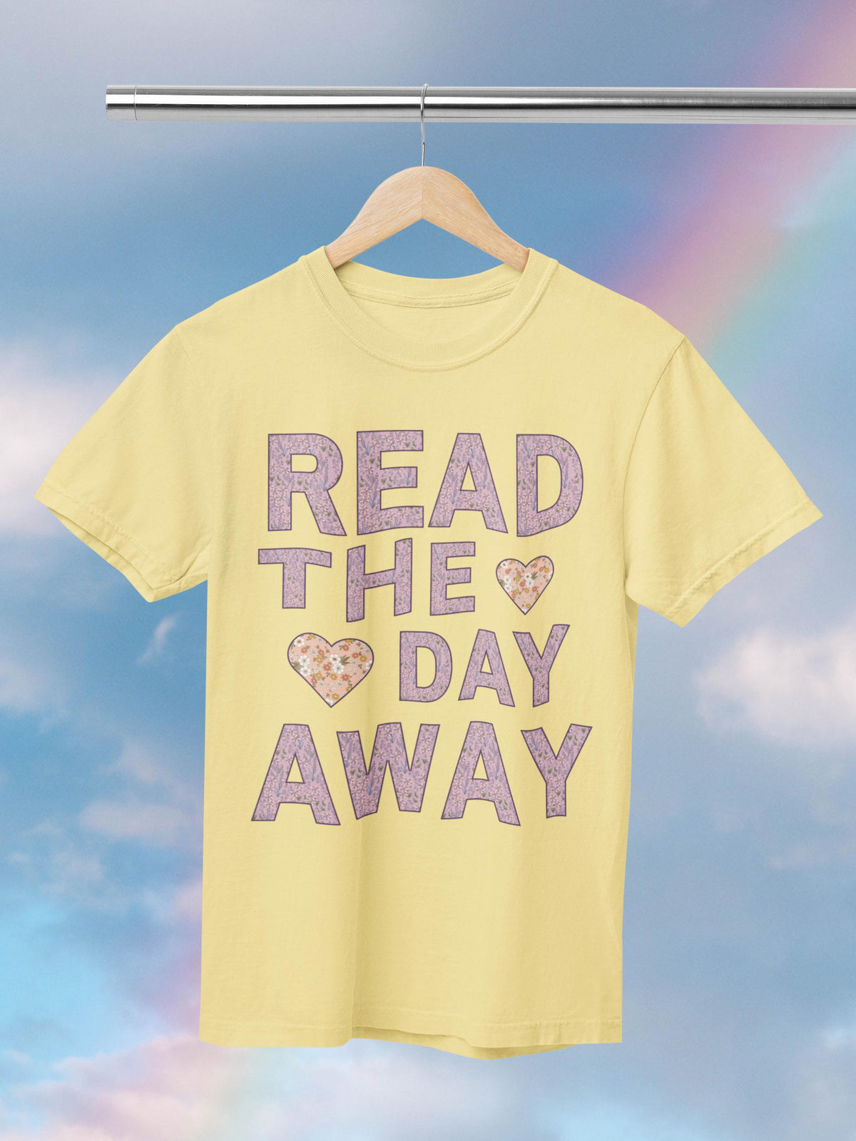 Book Lover Gift Idea Read the Day Away Tee Shirt with Hearts Cute Floral Aesthetic TShirt for Book Lover Romance Reader Librarian Gift Graphic Tee – Feel-Good Design · Top Pick For Any Outfit
