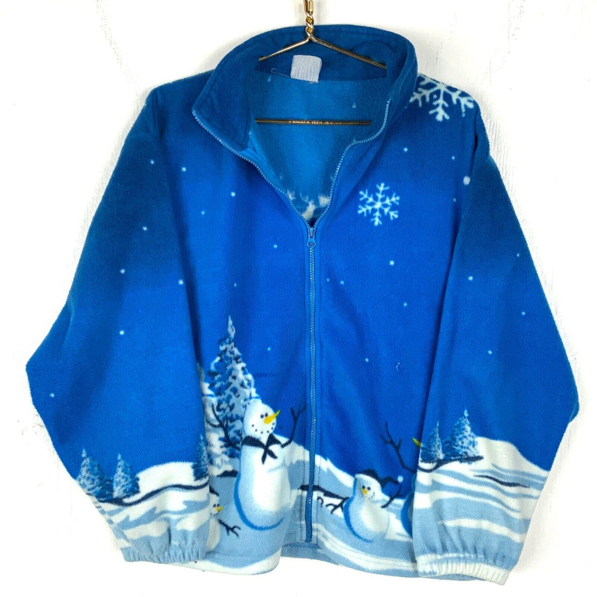 Vintage Snow Man Winter Christmas Fleece Full Zip Sweater Jacket Womens Large Graphic Tee – Warm & Stylish · Perfect For Daily Wear