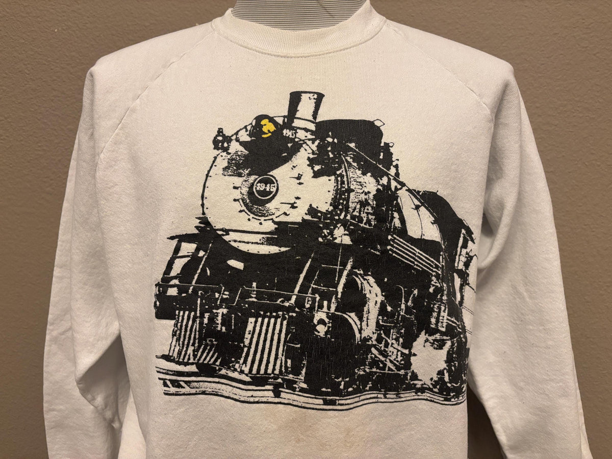 Vintage 80s Steam Engine Train 1945 Crewneck Sweatshirt L Sweatshirt – Bold Style · Top Pick For Any Outfit