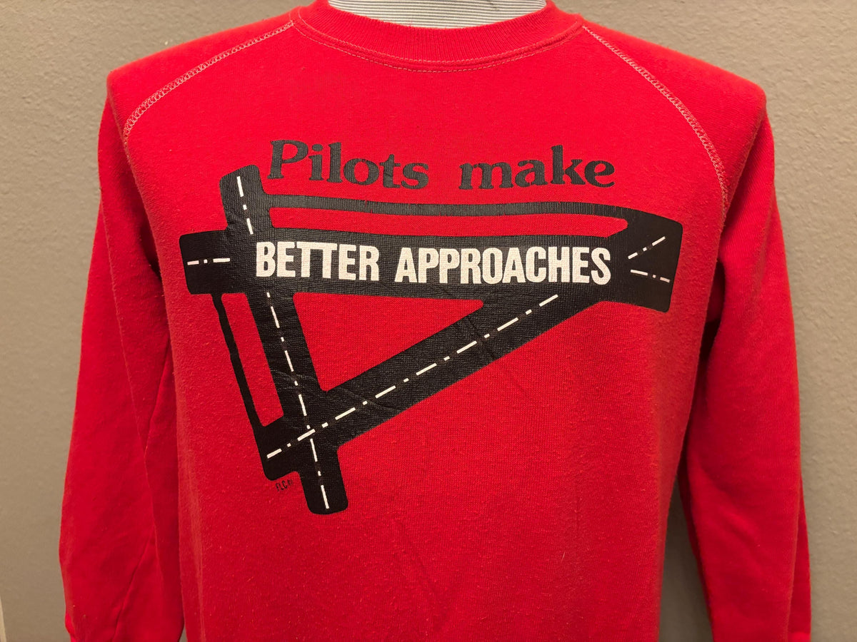 Vintage 80s Pilots Make Better Approaches Plane Runway Crewneck Sweatshirt M Sweatshirt – Bold Style · Perfect For Daily Wear