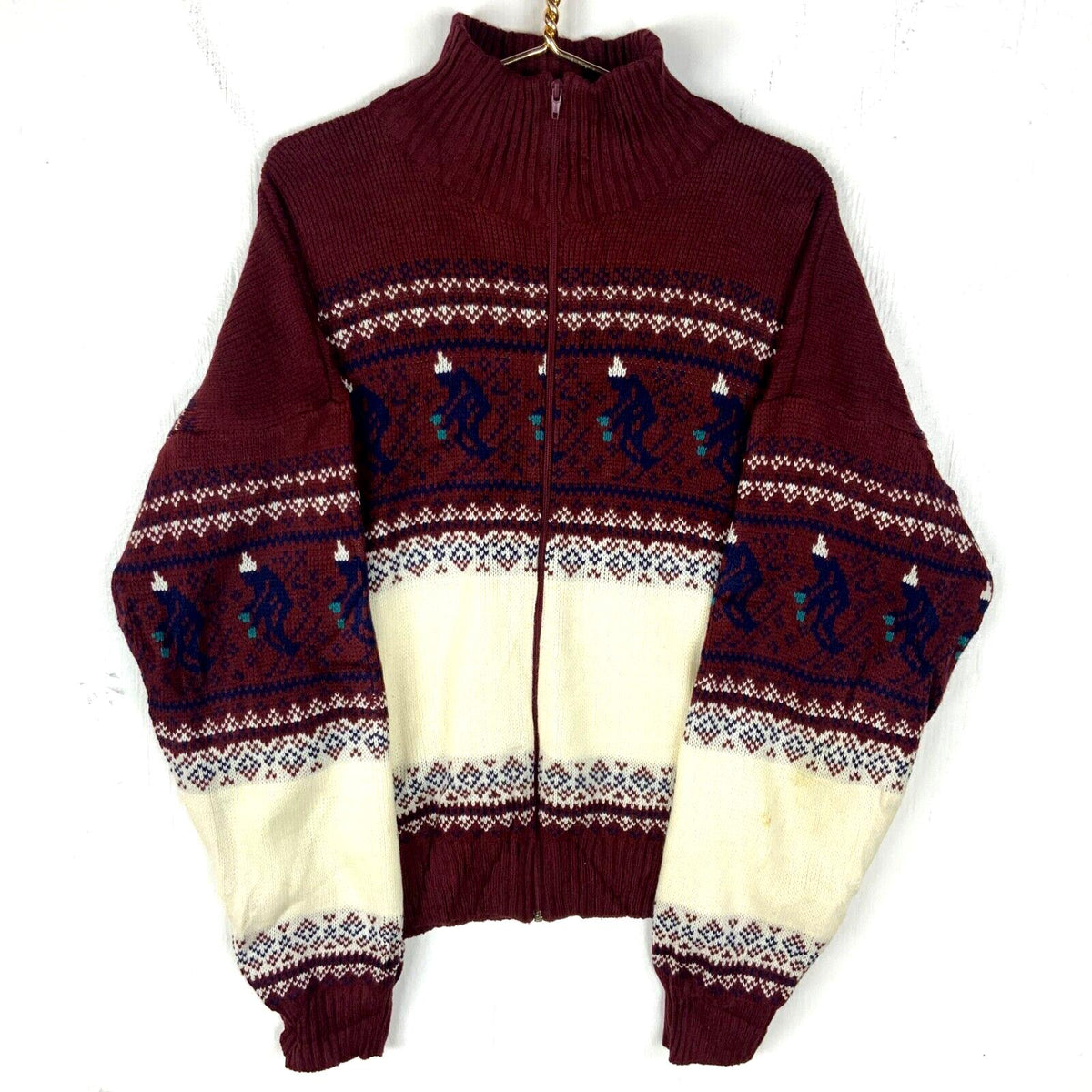 Vintage Grandpa Knit Sweater XL Red Full Zip Pattern 80s 90s Graphic Tee – Premium Graphic · Must-Have Style