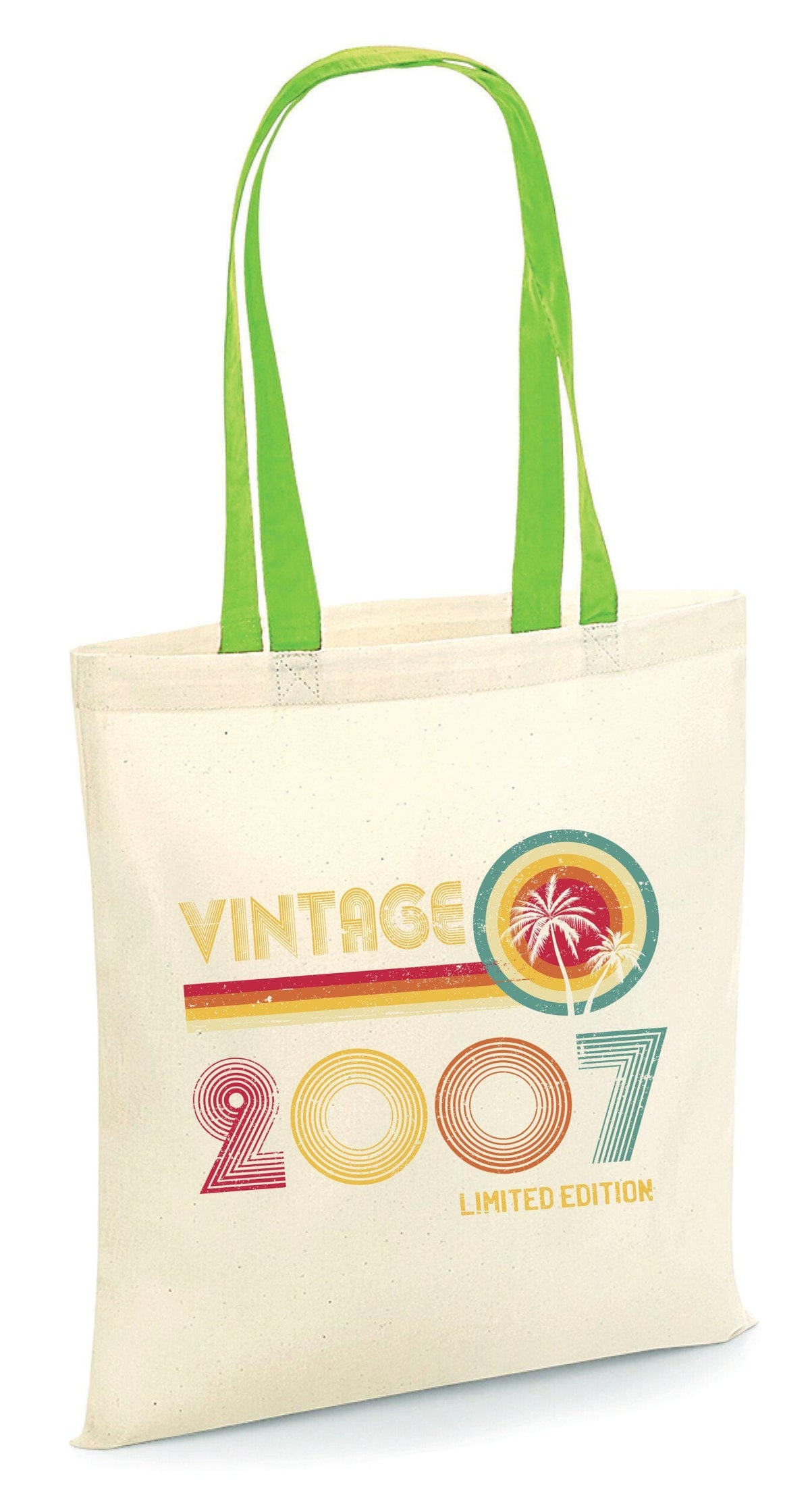 Vintage 2007 Tote Bag 18th Birthday Tote Born in 2007 Gift 18 Years Old Party Bag Limited Edition Tote Retro Palm Design Tote Bag – Soft Feel · Perfect For Daily Wear