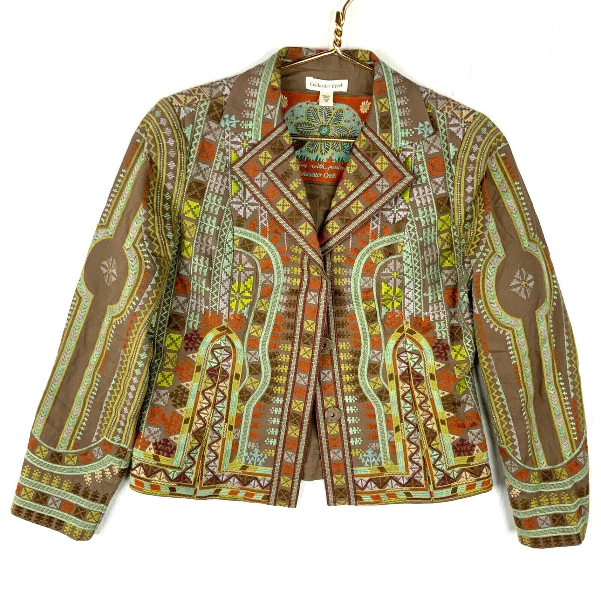 Coldwater Creek Women39s Jacket Size 10 Brown Aztec Tapestry Snap Button Lined Graphic Tee – Warm & Stylish · Trending Graphic Apparel