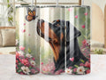 Digital 20 oz tumbler wrap dog in fields flowers butterfly Dog with butterfly tumbler wrap Cute nature tumbler wrap design Graphic Tee – Bold Style · Perfect For Daily Wear