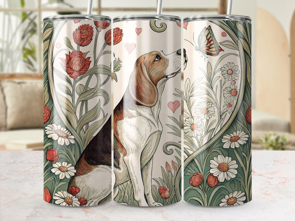 Beagle Dog Flowers Tumbler Wrap 20 oz Digital PNG Field Butterfly Scene Beagle Watching Butterfly Floral Beagle Wrap Tumbler Art Graphic Tee – Bold Style · Perfect For Daily Wear
