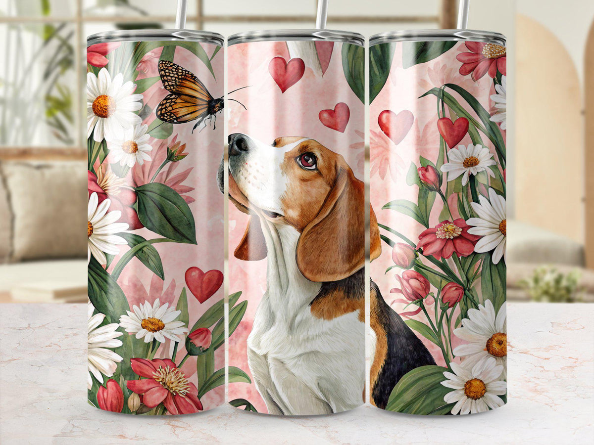 Beagle Dog in Field of Flowers Tumbler Wrap Butterfly and Floral Design 20 oz Digital PNG Nature and Animal Art for Tumblers Graphic Tee – Cozy Vibes · Great Gift For Fans