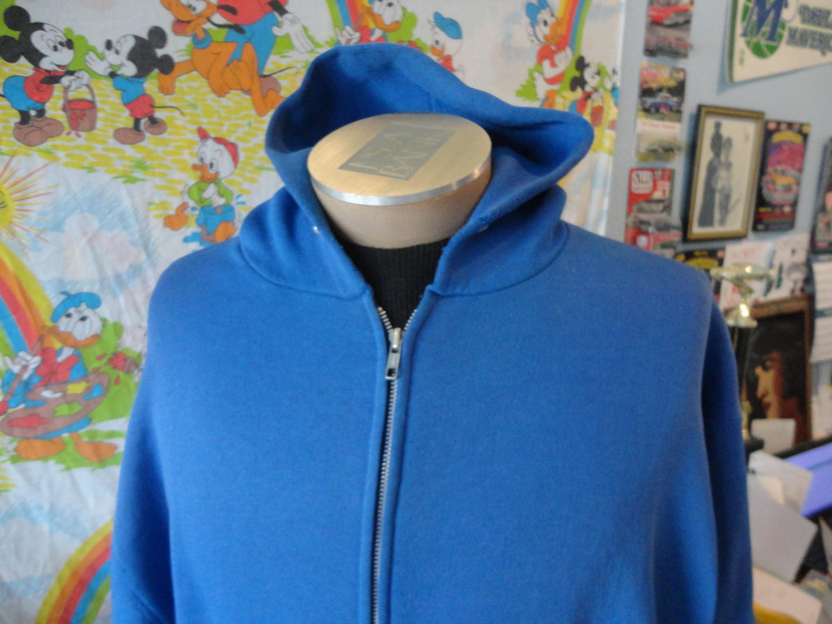 Vintage 80s Blank Royal Blue Zip Up Hoodie Sweatshirt Size XL Hoodie – Aesthetic Look · Must-Have Style