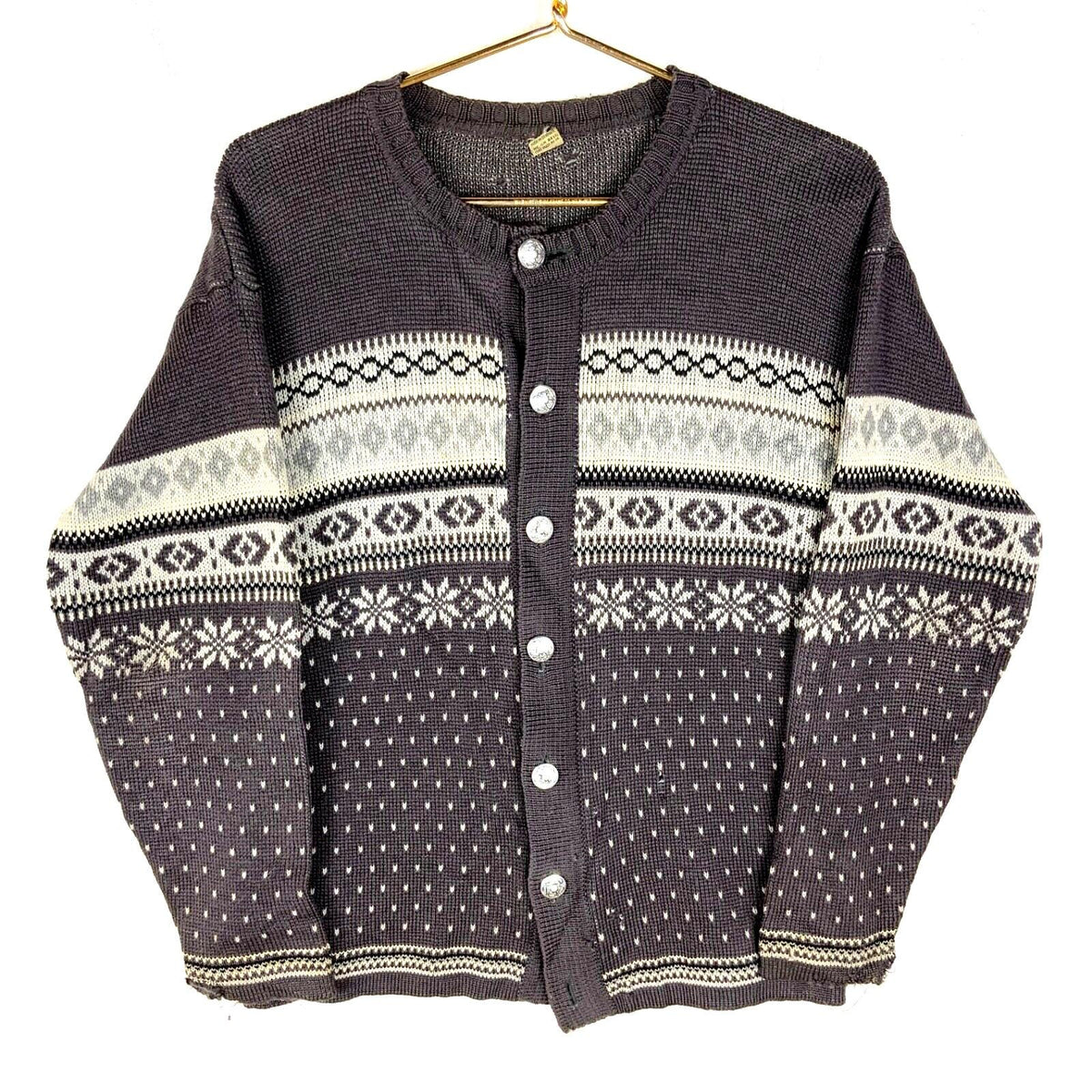 Vintage 1970s Nordic Knit Wool Sweater Small Gray Cardigan Fair isle Graphic Tee – Cozy Vibes · Must-Have Style