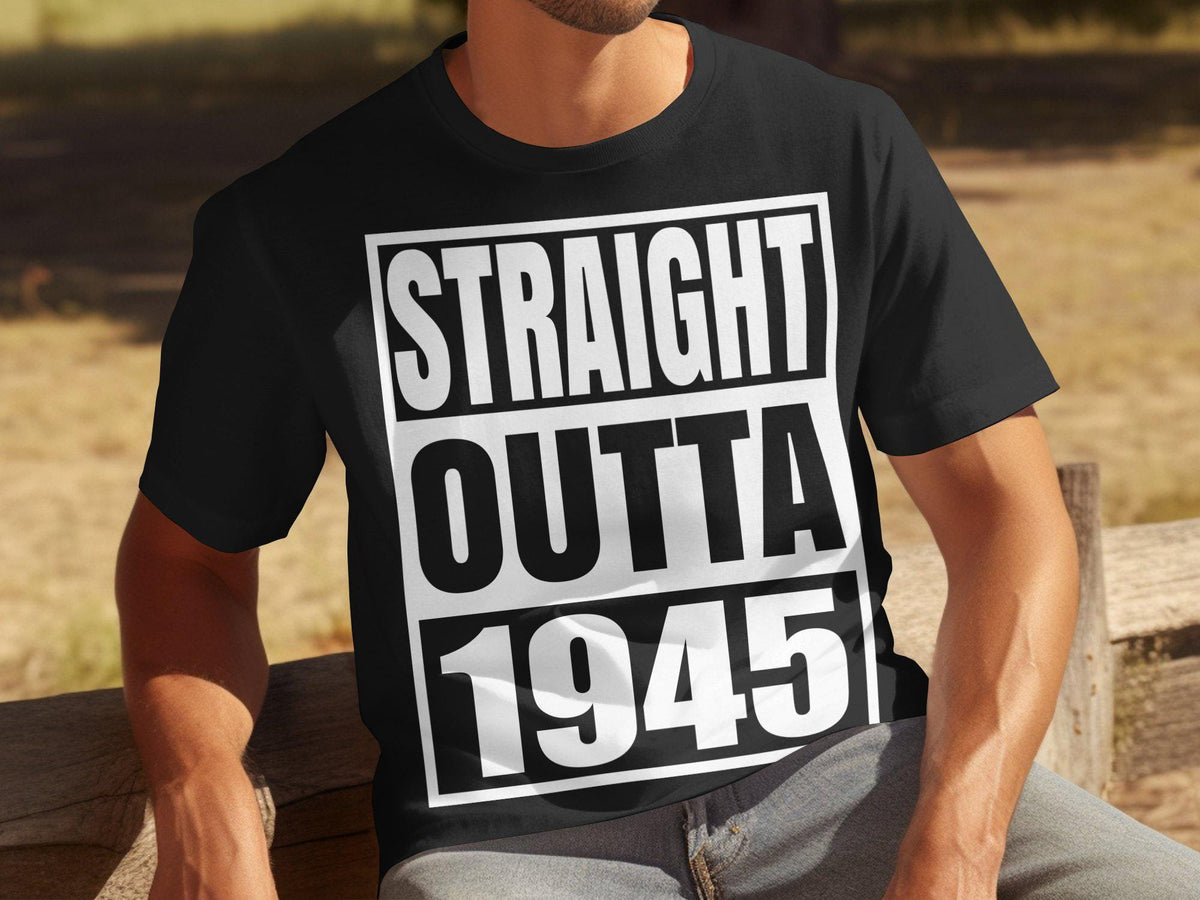 Funny Mens 80th Birthday TShirt Born in 1945 80 Years Old Gift Straight Outta 1945 Vintage 80th Birthday Shirt Graphic Tee – Warm & Stylish · Must-Have Style
