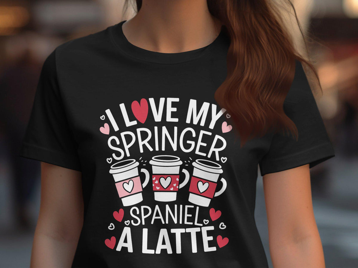 Cute Springer Spaniel Dog Lover Shirt Women Graphic Tee Fun Latte Design Feminine Fit Dog Mom Gift Funny Coffee Dog T Shirt Graphic Tee – Premium Graphic · High-Quality Print