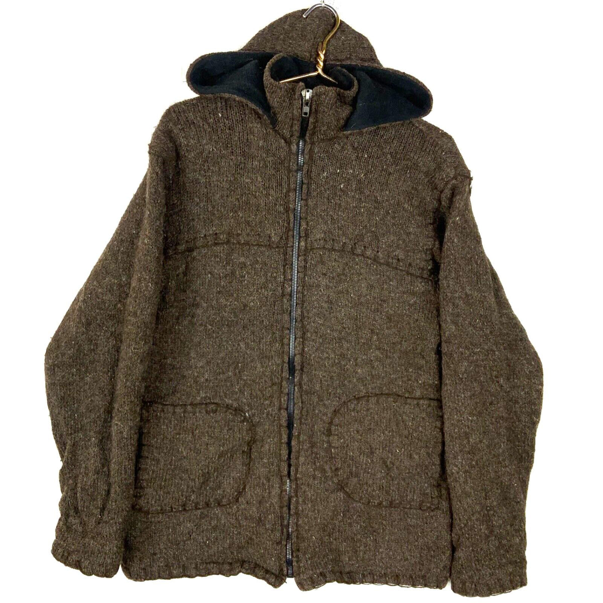 Vintage Hand Made Women39s Knit Wool Hooded Sweater Jacket XL Brown Full Zip 90s Graphic Tee – Fan Favorite · Must-Have Style