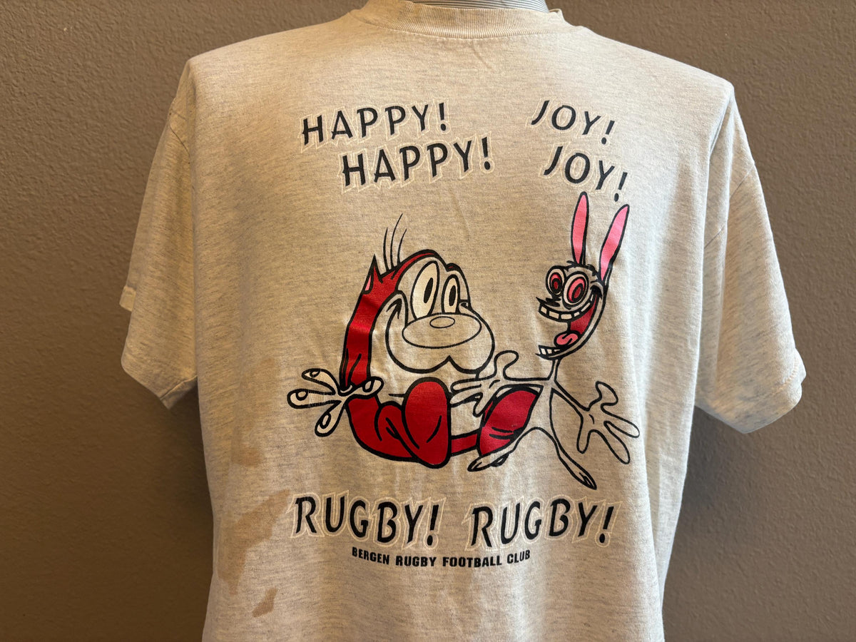 Vintage 90s Happy Joy Rugby Bergen Rugby Football Club Tshirt L Graphic Tee – Fan Favorite · Great Gift For Fans