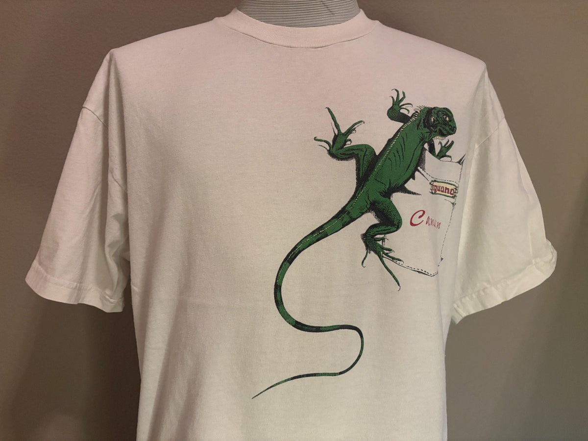 Vintage 90s Cancun Mexico False Pocket Iguana Tshirt XL Graphic Tee – Fan Favorite · Great Gift For Fans