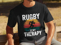 Rugby Is My Therapy TShirt Mens Funny Therapy Shirt Vintage Rugby Graphic Tee Soft Cotton Rugby Shirt Gift for Rugby Fans Graphic Tee – Warm & Stylish · Trending Graphic Apparel
