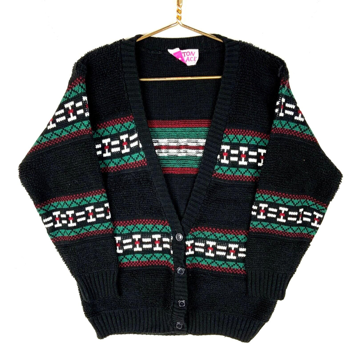 Vintage Grandma Knit Sweater Womens Small Black Cardigan Pattern Made Usa 90s Graphic Tee – Warm & Stylish · Perfect For Daily Wear