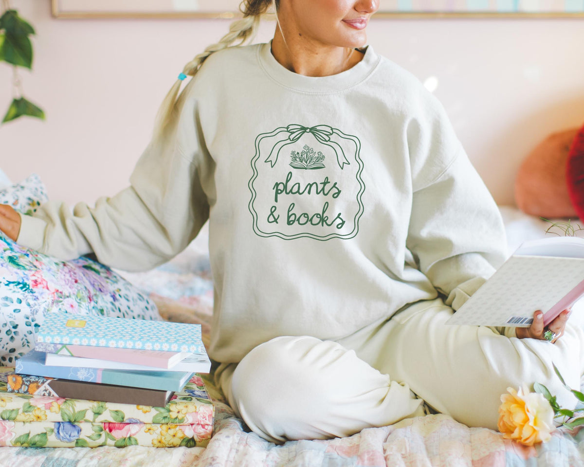 Plants and Books Sweatshirt for Bookworm Who Loves Growing Flowers or Plants Cute Book Lover Gift with Doodle Cozy Bookish Gift for Reader Sweatshirt – Soft Feel · Trending Graphic Apparel