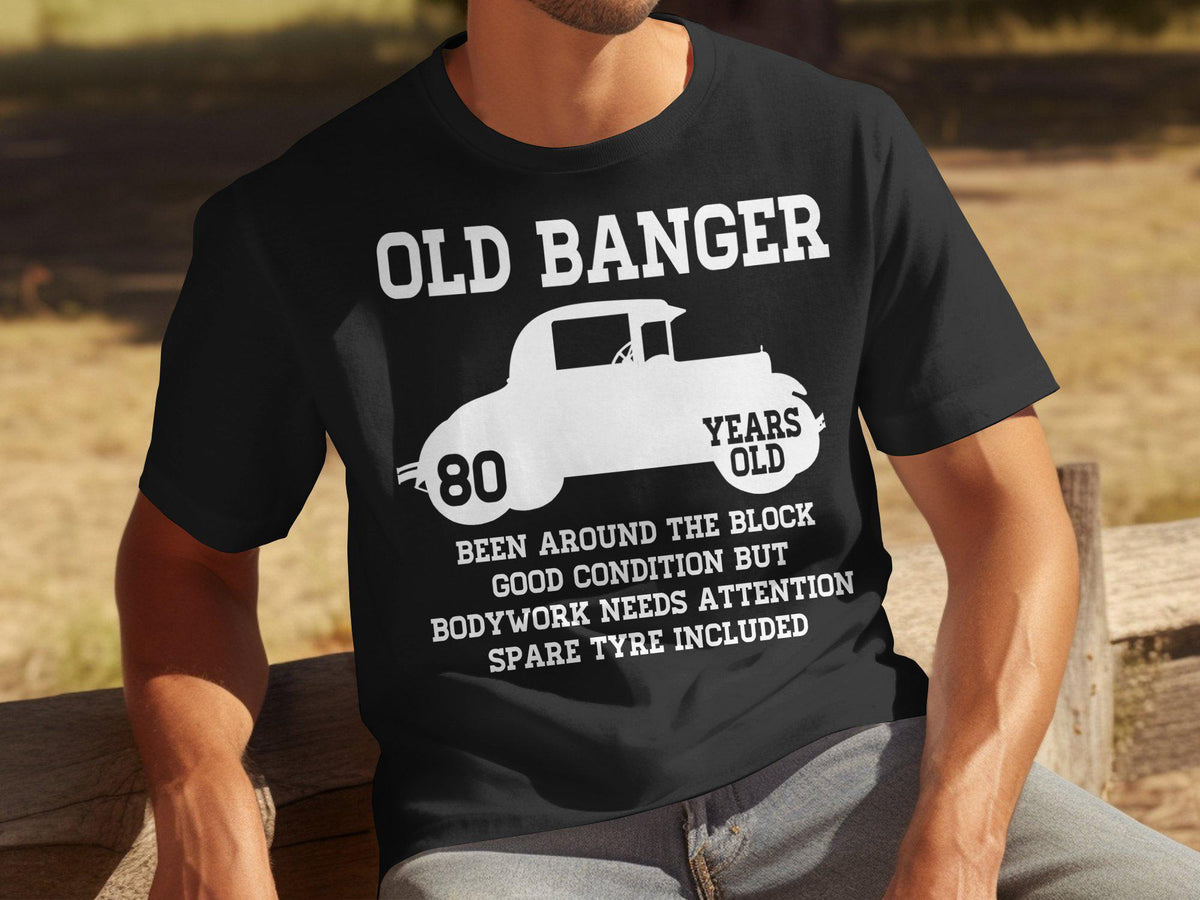 80th birthday 80 years old born in 1945 funny vintage old banger car t shirt sweatshirt hoodie for men women gag gift Hoodie – Soft Feel · High-Quality Print