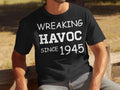 80th birthday gift 80 years old shirt Born in 1945 tshirt Wreaking Havoc Since 1945 fun birthday gift idea Gildan 5000 18000 18500 Graphic Tee – Cozy Vibes · Top Pick For Any Outfit