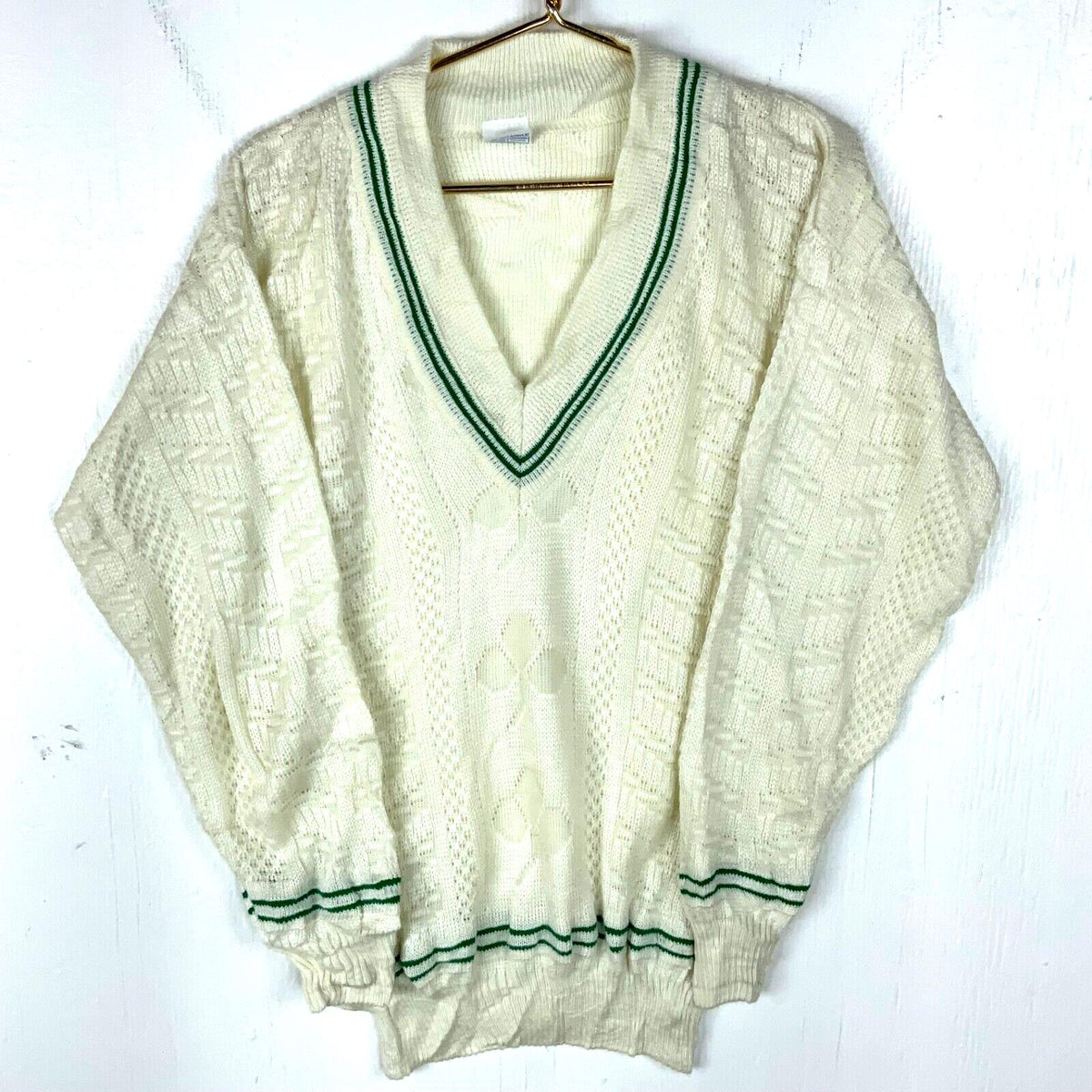 Vintage Grandpa 3D Knit VNeck Sweater Large White Striped 80s Graphic Tee – Premium Graphic · High-Quality Print
