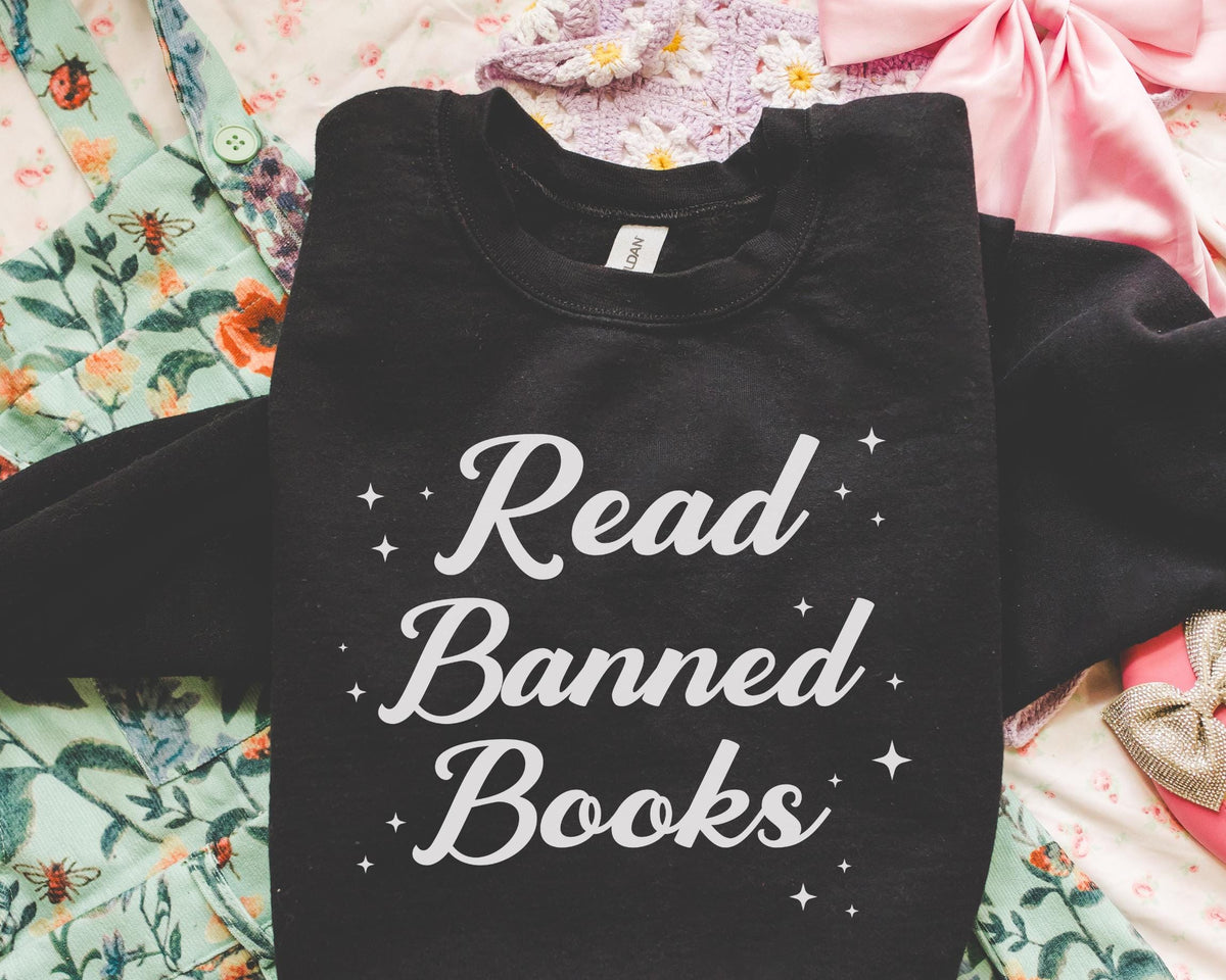 Read Banned Books Sweatshirt with Stars Gift for Librarian or Bookworm Who Loves Reading Cute Bookish Crewneck for Reader or Book Lover Sweatshirt – Premium Graphic · Must-Have Style