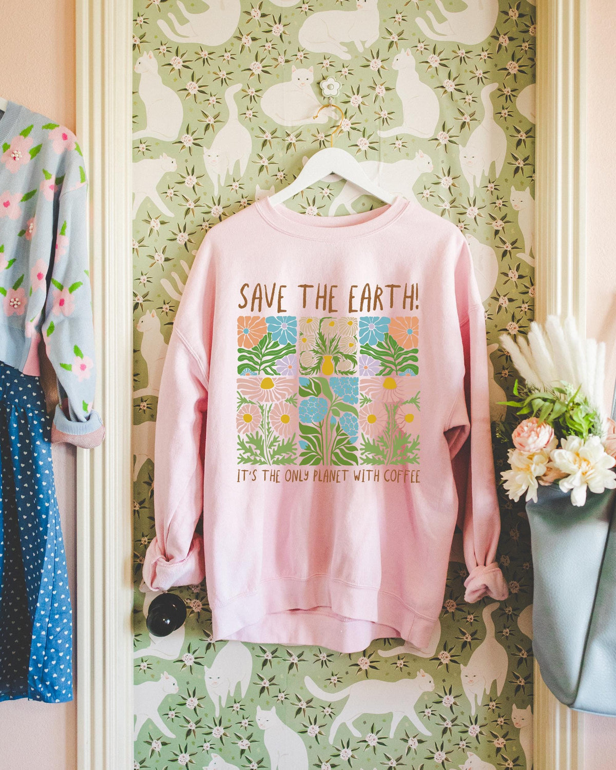 Earth Day Coffee Lover Sweatshirt with Flowers Funny Saying Environmental Science Teacher Shirt Science Major Graduation Gift Coffee Mama Sweatshirt – Warm & Stylish · Great Gift For Fans