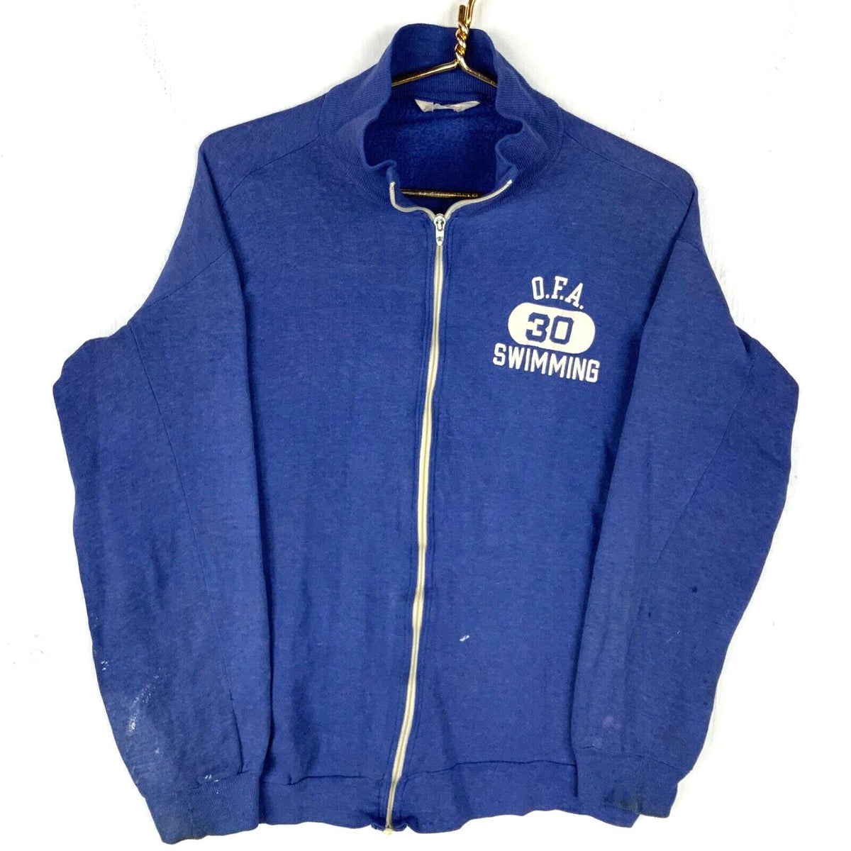 Vintage 1970s Champion Track Sweatshirt Large Blue Made Usa Full Zip Distressed Sweatshirt – Aesthetic Look · High-Quality Print