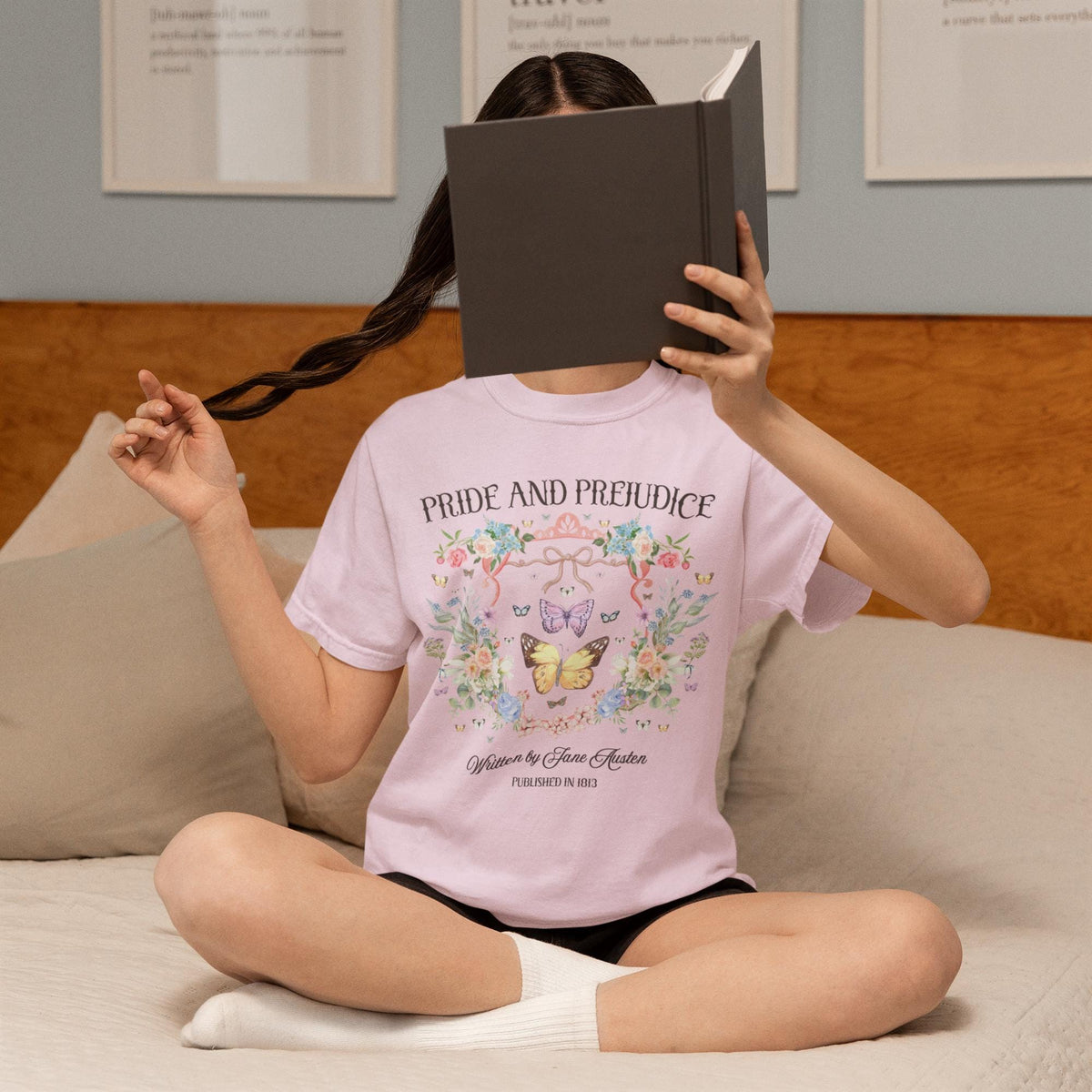 Pride and Prejudice Tee Shirt for Jane Austen Romance Reader Cute Book Lover Gift Idea 19th Century Classic Literature Tee with Butterfly Graphic Tee – Everyday Comfort · Must-Have Style
