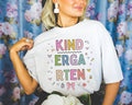 Kindergarten Teacher Tee Shirt with Cute 90s Aesthetic Doodles Colorful Matching Teacher TShirt for Kindergarten Crew New Teacher Present Graphic Tee – Soft Feel · Perfect For Daily Wear