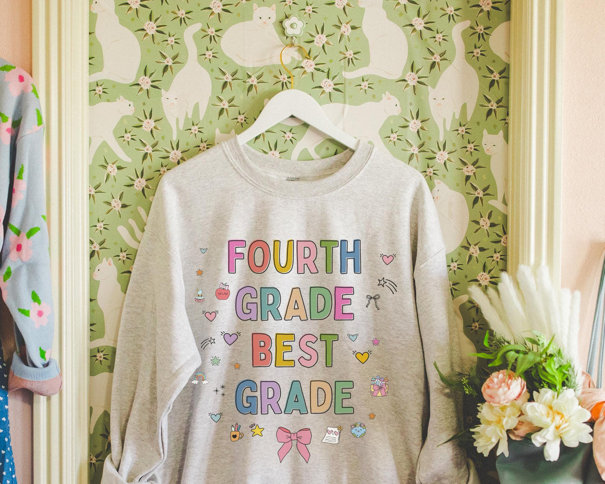 Fourth Grade Teacher Sweatshirt Cute 90s Aesthetic Doodles Colorful Matching Teacher Crewneck for Fourth Grade Crew New Teacher Present Sweatshirt – Easygoing Wear · Top Pick For Any Outfit