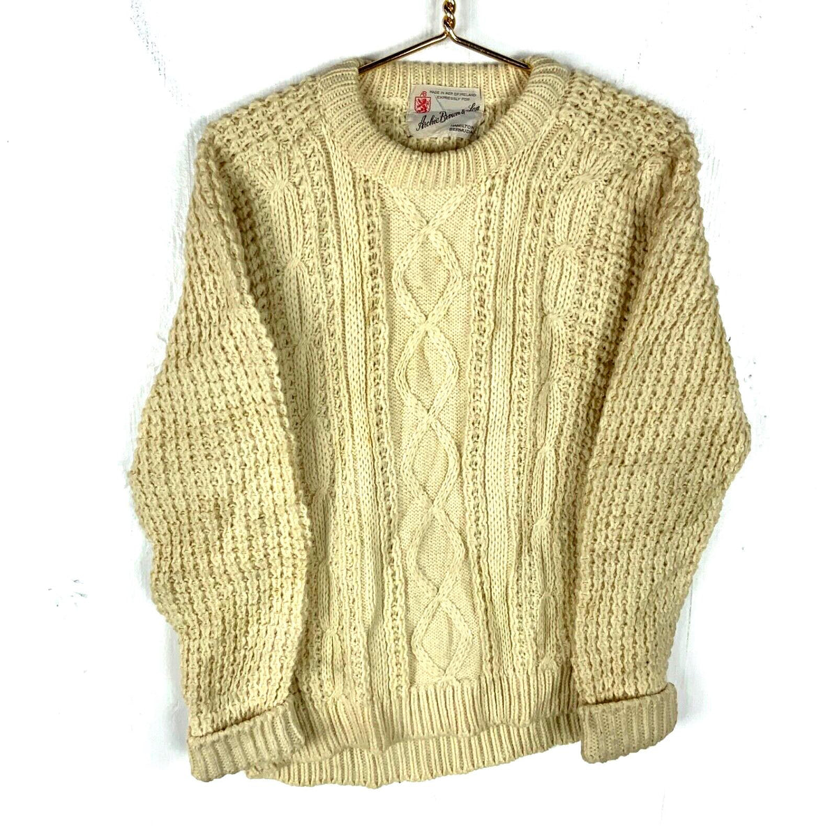 Vintage Grandpa Fisherman Cable Knit Wool Sweater Small Ivory 70s 80s Graphic Tee – Aesthetic Look · Must-Have Style