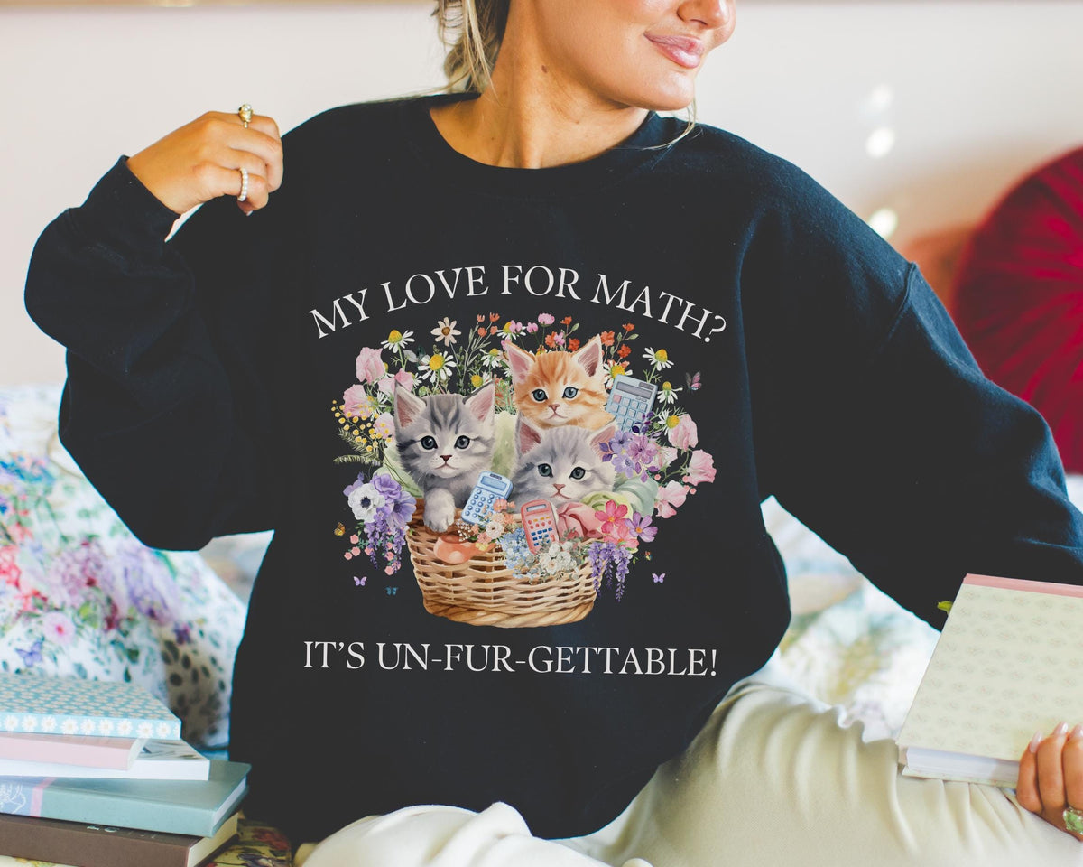 Math Teacher Sweatshirt Middle School Teacher Cat Mom or Cat Dad Who Loves Math and Flowers Funny Saying Crewneck Teacher Appreciation Sweatshirt – Warm & Stylish · Must-Have Style