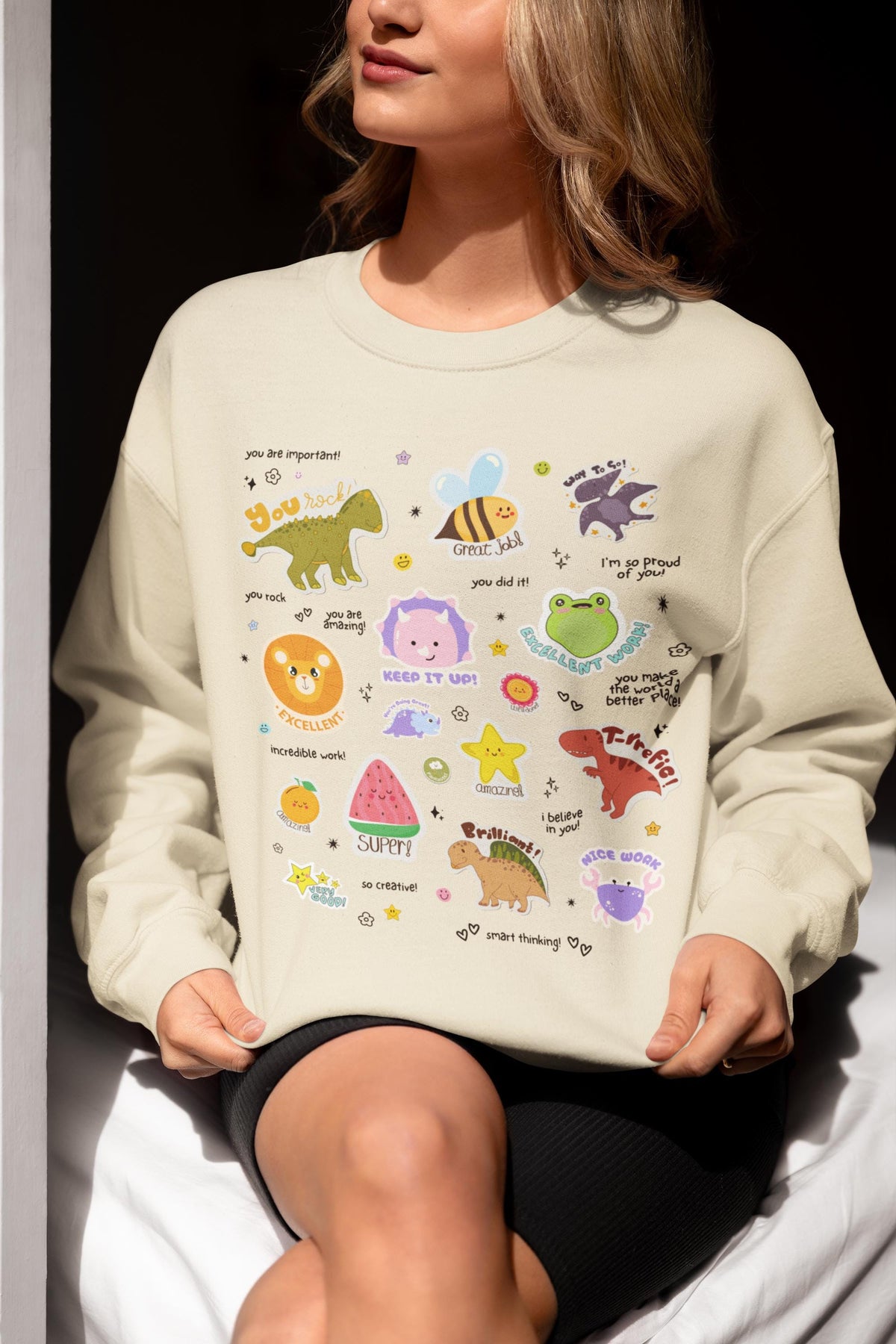 Testing Day Teacher Sweatshirt Adorable 90s Aesthetic Stickers Positive Affirmation Sayings for Encouraging Students First Second Grade Sweatshirt – Cozy Vibes · Trending Graphic Apparel