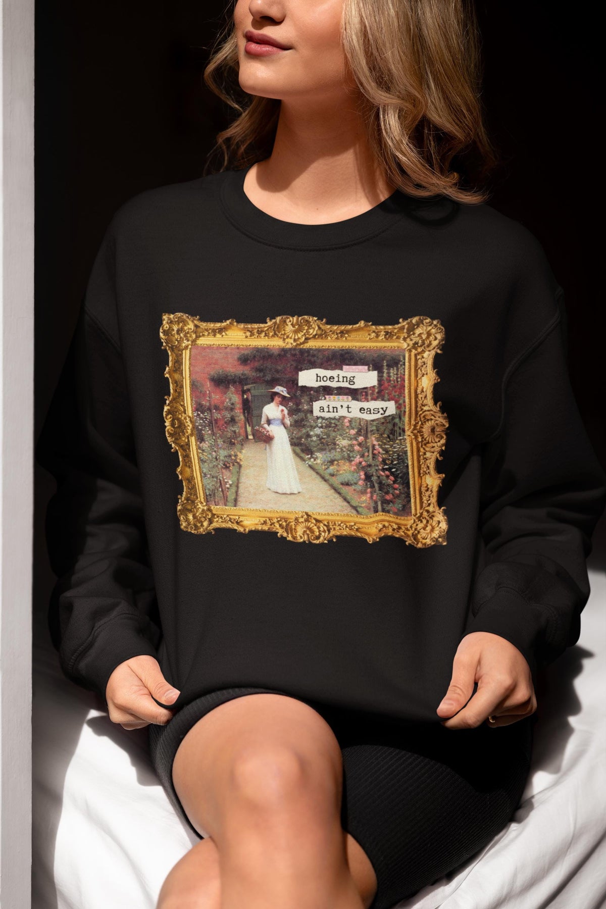 Hoeing Ain39t Easy Sweatshirt Funny Art History Shirt for Mom Who Loves 19th Century Art Flower Gardening Edmund Blair Leighton Painting Sweatshirt – Bold Style · Great Gift For Fans