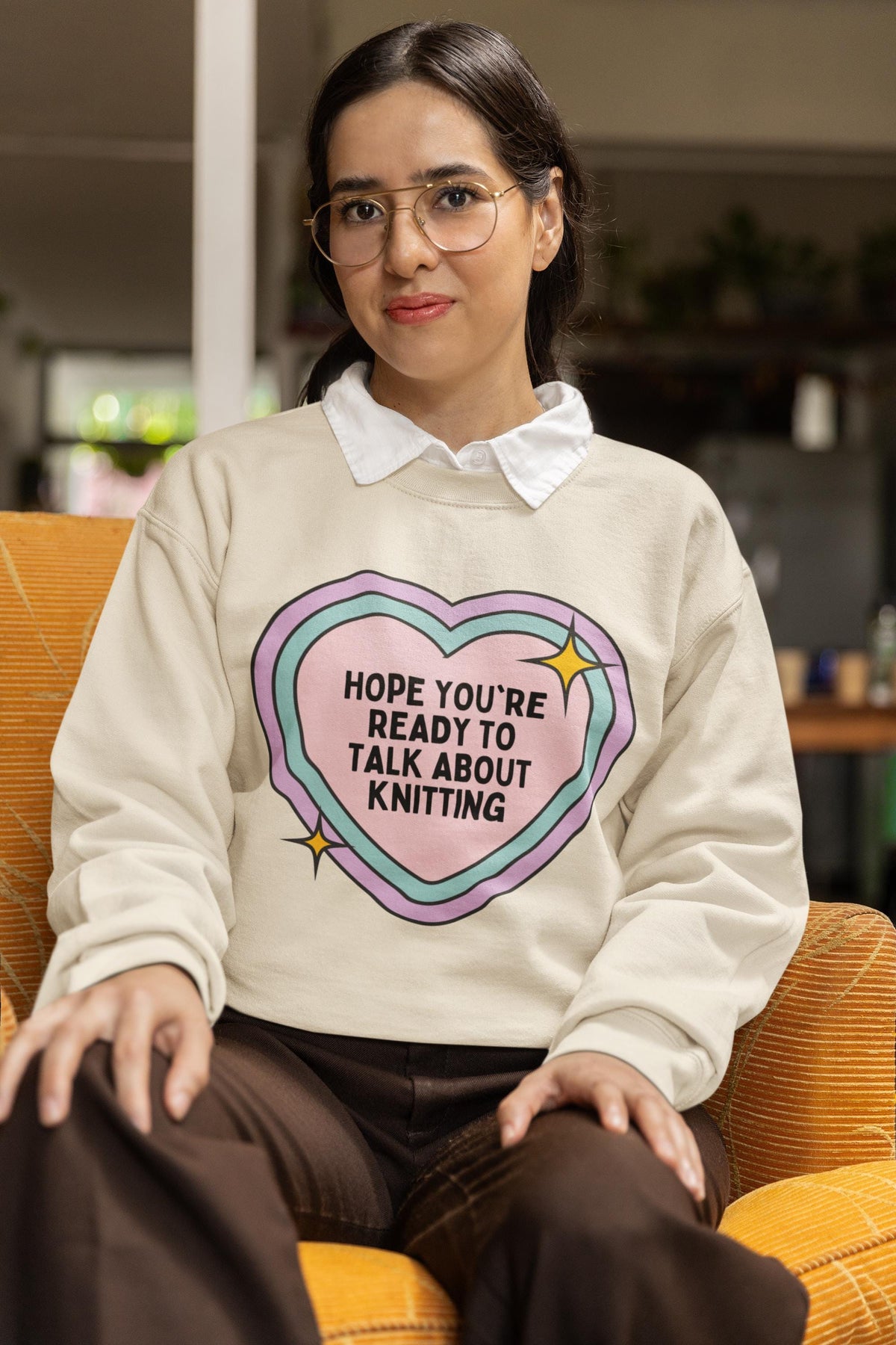 Cute Knitting Lover Sweatshirt for Mom Who Loves Knitting Funny Saying Knit Lover Crewneck with Heart Silly Mother39s Day Gift for Grandma Sweatshirt – Fan Favorite · Perfect For Daily Wear