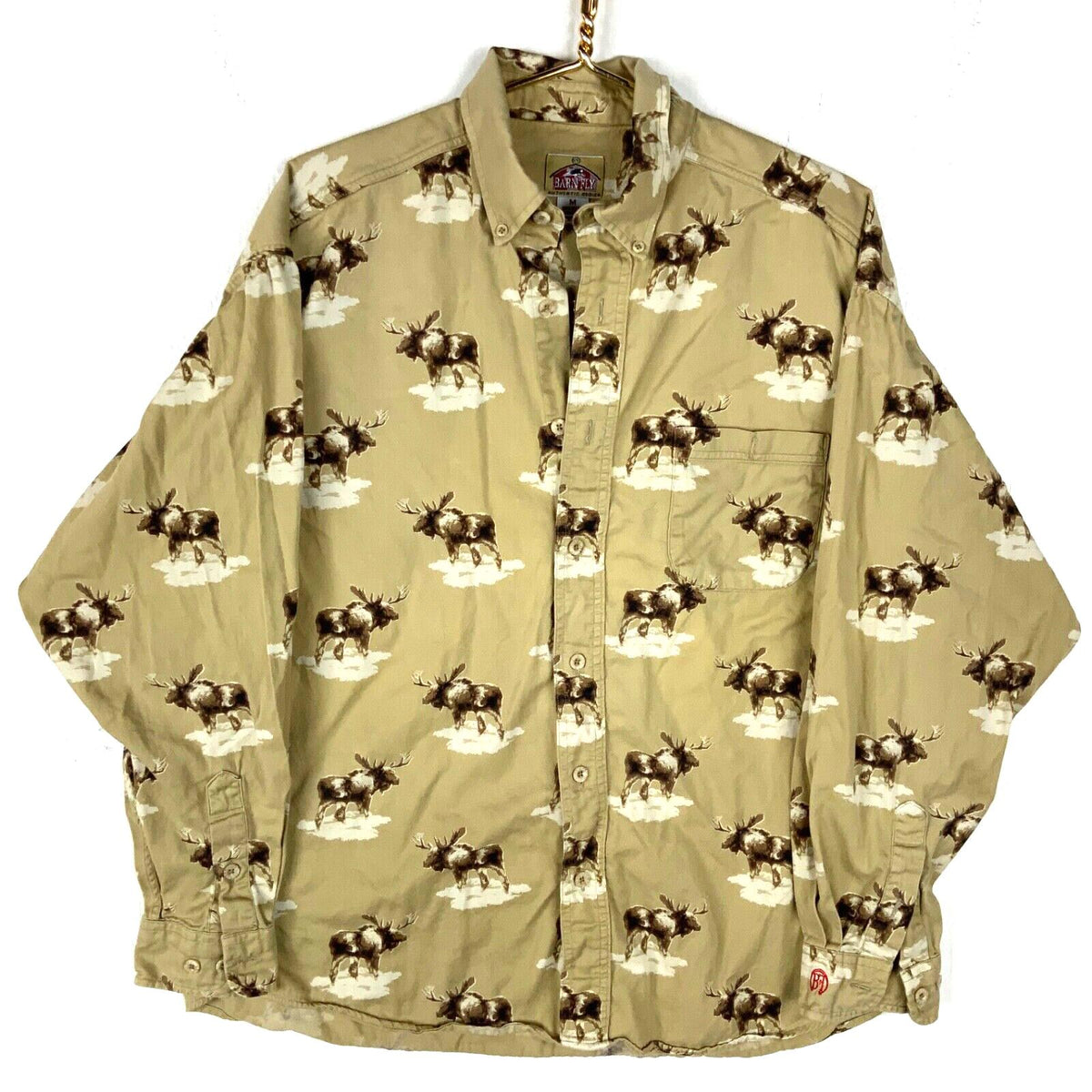 Vintage Barn Fly Western Shirt Medium Beige Button Up Made In Usa Moose Graphic Tee – Easygoing Wear · High-Quality Print