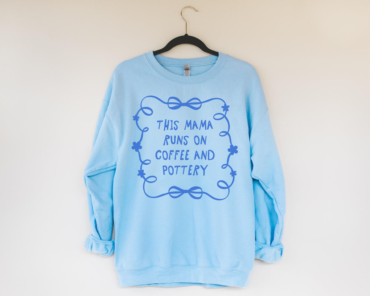 Coffee and Pottery Mother39s Day Sweatshirt with Bows and Flowers Present for Mom Who Loves Pottery Cute Ceramic Artist Shirt with Ribbon Sweatshirt – Everyday Comfort · Perfect For Daily Wear