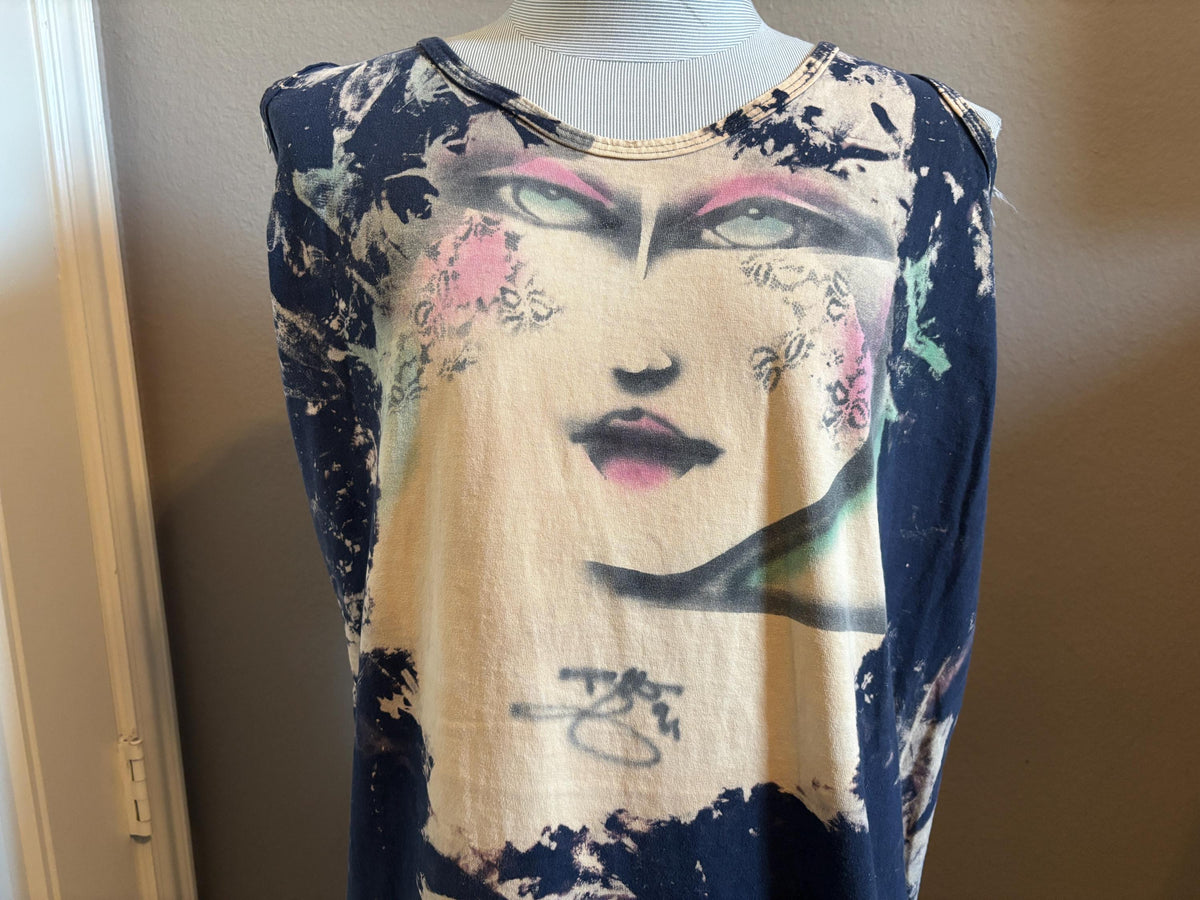 Vintage 90s Lady In Japanese Style Makeup Bleach Tye Dye Tank Top Long Beach Shirt XL Tank Top – Fan Favorite · Great Gift For Fans
