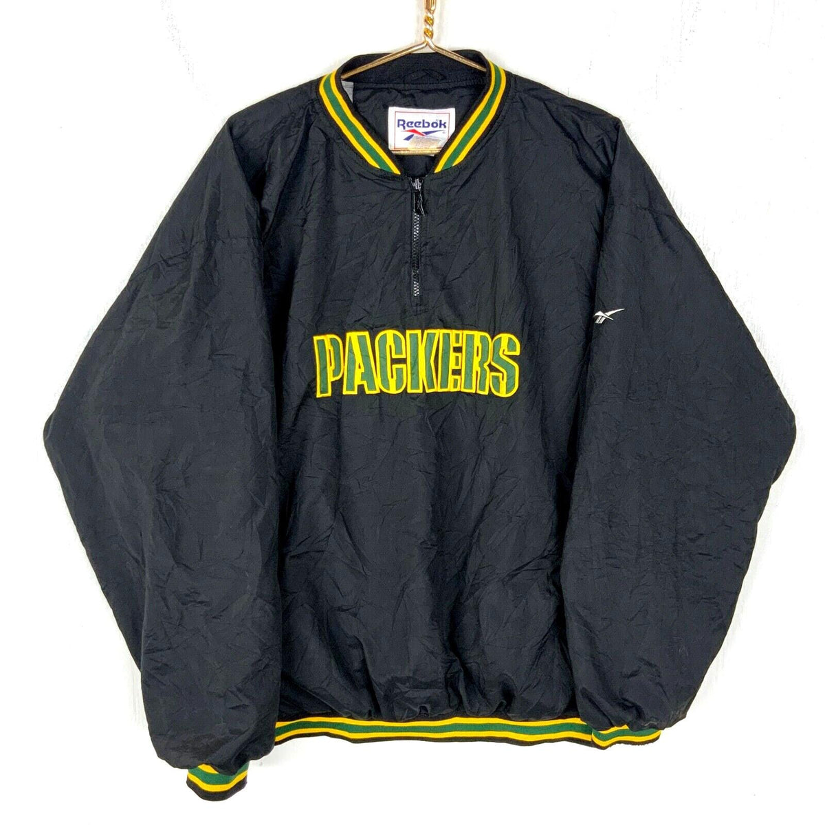 Vintage Green Bay Packers Reebok Jacket XL Windbreaker Black 14 Zip 90s Nfl Graphic Tee – Bold Style · Great Gift For Fans