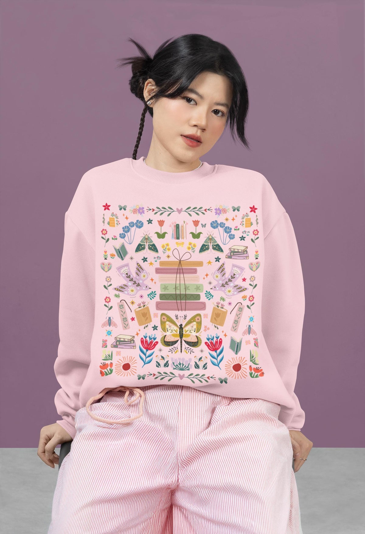 Bookish Folk Art Sweatshirt for Book Lover Maximalist Butterfly Lover Librarian Crewneck Reading Teacher or Romance Reader Floral Books Sweatshirt – Easygoing Wear · Trending Graphic Apparel