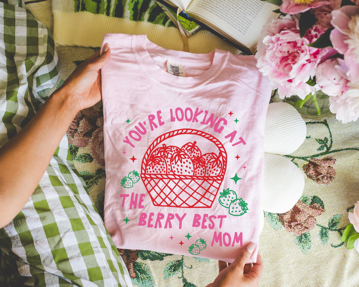 Cute Strawberry Shirt for Mom or New Mama The Berry Best Mom Funny Saying Present from Daughter Cute Fruit Lover Tee Shirt with Stars Graphic Tee – Bold Style · Must-Have Style