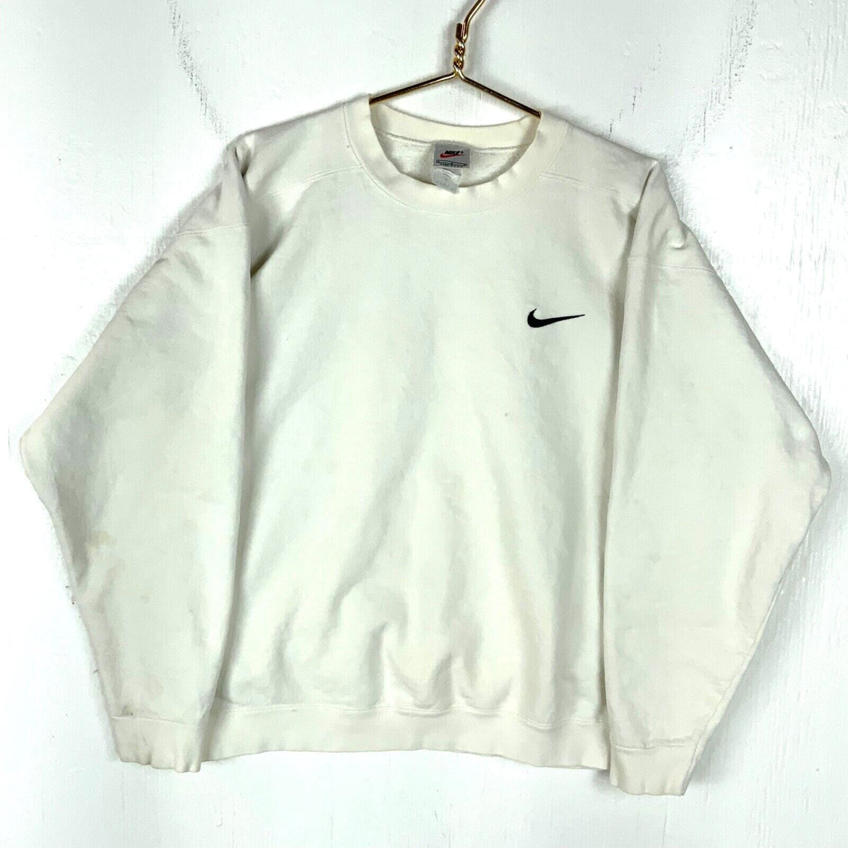 Vintage Nike Sweatshirt Crewneck Large White Made In Usa Distressed Swoosh 90s Sweatshirt – Easygoing Wear · Top Pick For Any Outfit