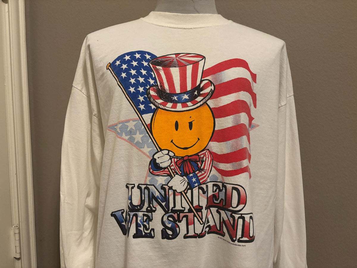 Vintage 90s United We Stand USA Patriotic Emoji Flag Longsleeve Tshirt XXL Graphic Tee – Bold Style · Top Pick For Any Outfit