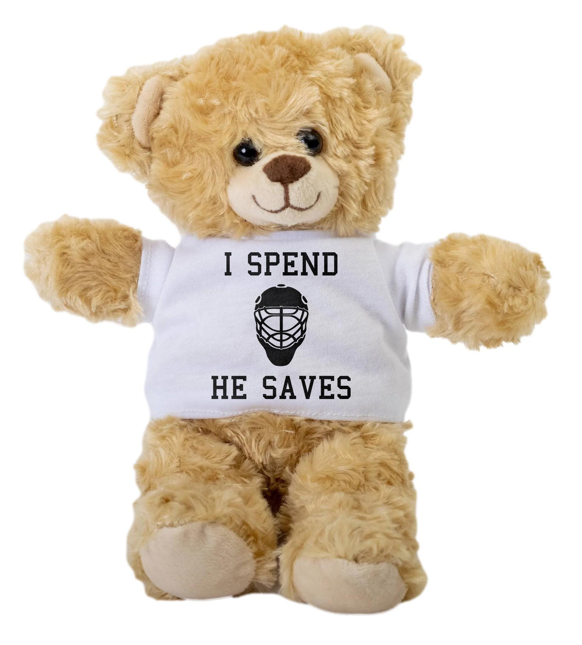Goalie Mom Gift Goalie Dad Gift Funny Hockey Teddy Bear I Spend He Saves Ice Hockey Parent Plush Graphic Tee – Premium Graphic · Top Pick For Any Outfit