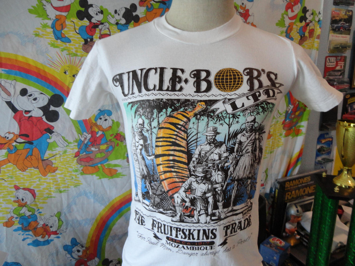 Vintage 80s Jansport Uncle Bob39s Ltd The Fruitskins Trade TShirt S Graphic Tee – Warm & Stylish · High-Quality Print