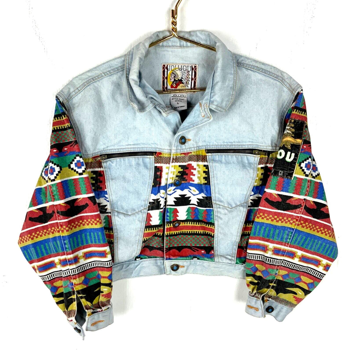 Vintage Jou Jou Navajo Women39s Denim Jean Jacket Large Blue Light Wash Graphic Tee – Soft Feel · Trending Graphic Apparel