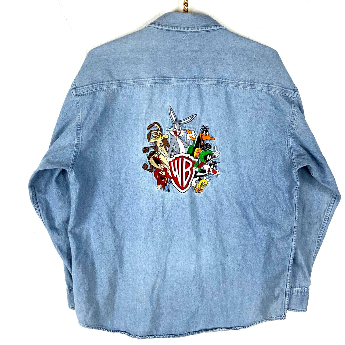 Vintage Looney Tunes Denim Shirt Size XL Blue Button Up Long Sleeve Warner Bros Graphic Tee – Premium Graphic · Trending Graphic Apparel