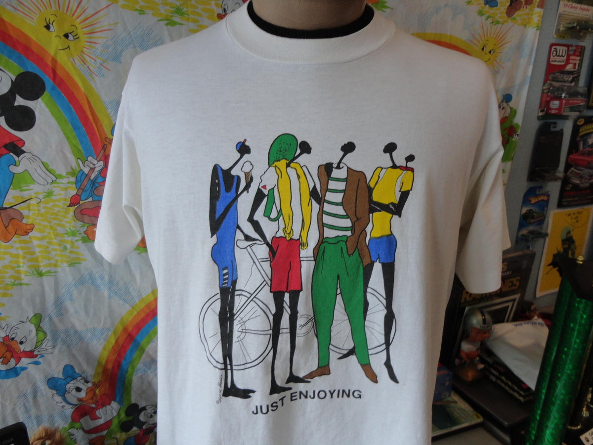 Vintage 9039s Just Enjoying Bicycle Art Tee White T Shirt L Graphic Tee – Easygoing Wear · Trending Graphic Apparel