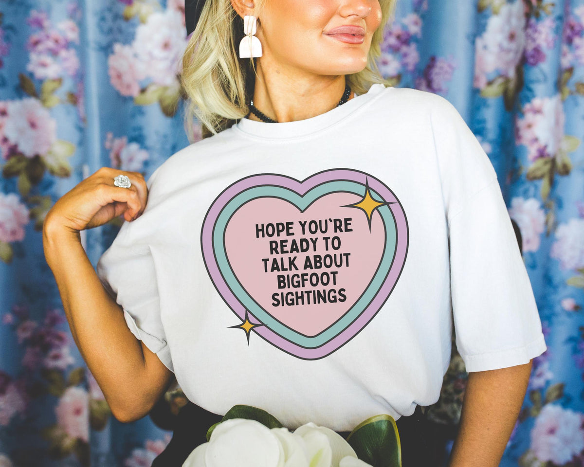 Bigfoot Sightings Tee Shirt for Mom Who Loves Sasquatch Funny Saying Tee Shirt with Heart Mythical Creature Famous American Folklore Gift Graphic Tee – Feel-Good Design · Top Pick For Any Outfit